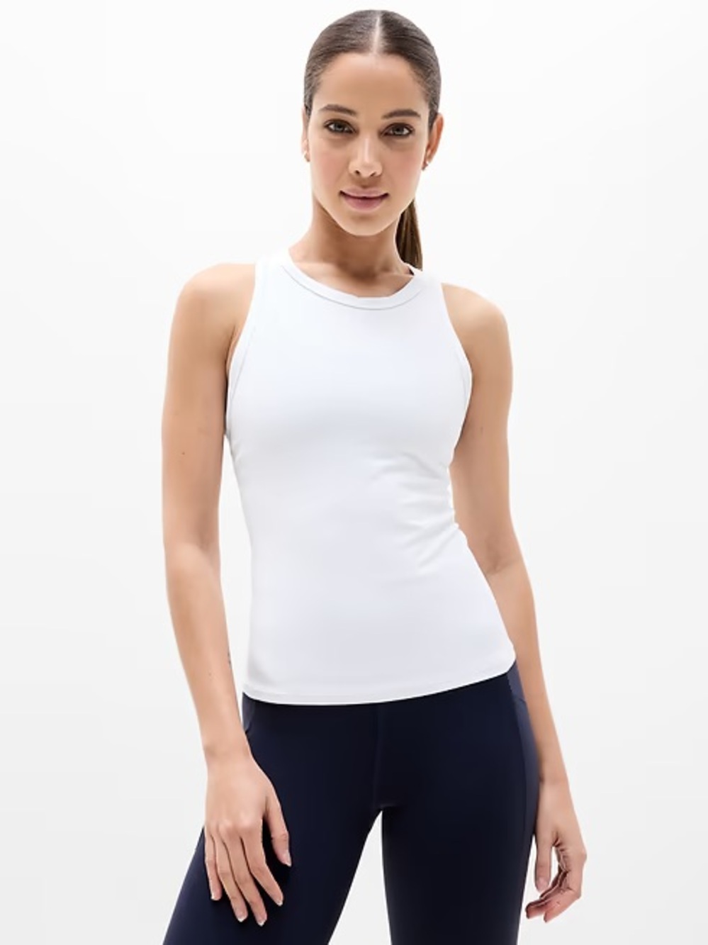 Athleta White Racerback Tank - Women's High Neck Active Top